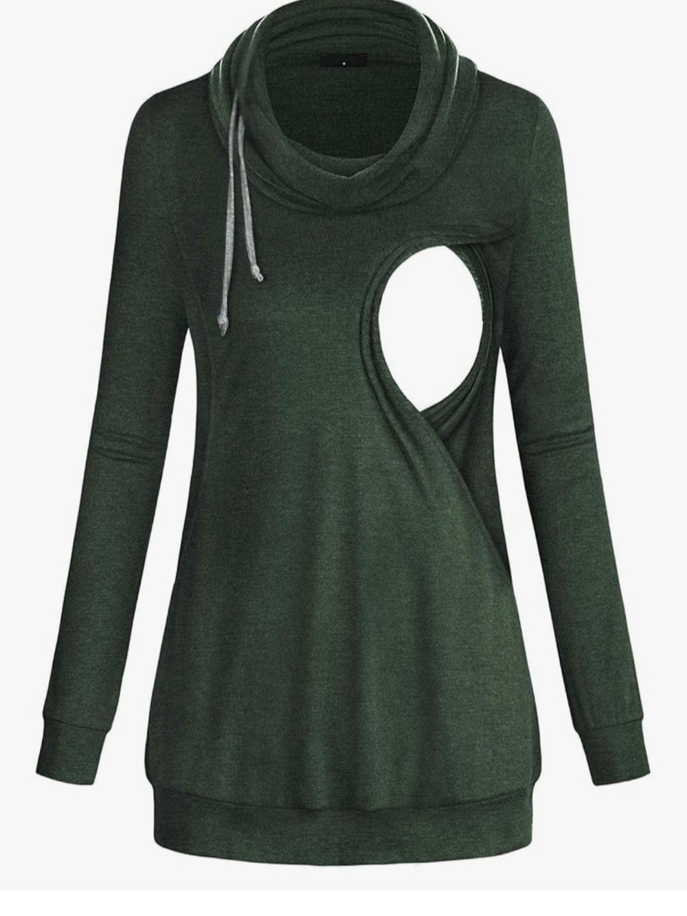 Maternity Green Nursing Cowl Neck Pullover Sweater,  Medium